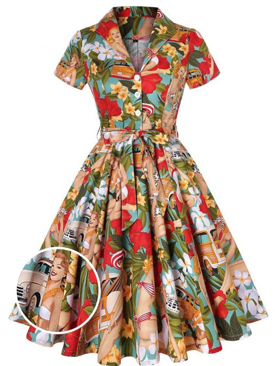 Clothing Retro Stage | 1950S Bikini Girls Swing Dress Multi