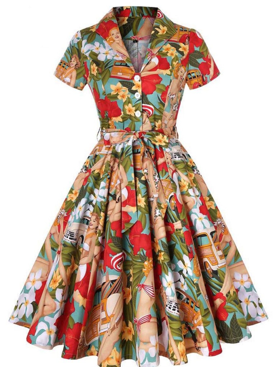 Clothing Retro Stage | 1950S Bikini Girls Swing Dress Multi