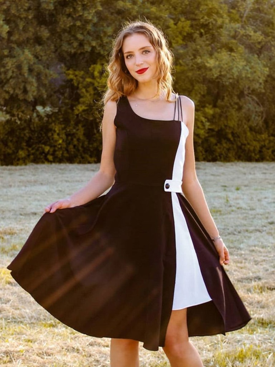 Clothing Retro Stage | 1950S Solid Spaghetti Dress Black