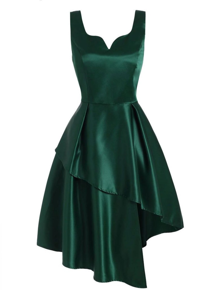 Clothing Retro Stage | 1950S Hi-Lo Swing Dress Dark Green