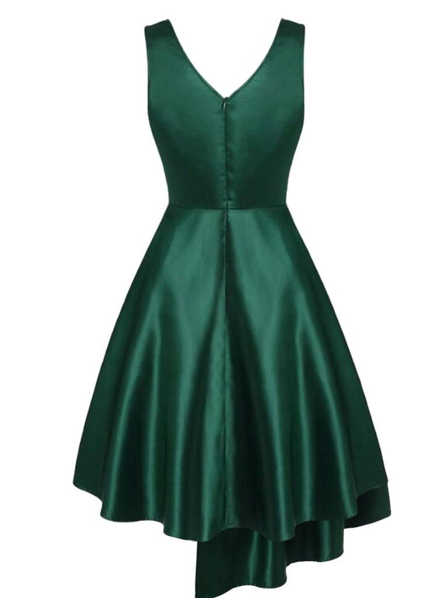 Clothing Retro Stage | 1950S Hi-Lo Swing Dress Dark Green