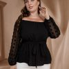 Clothing Retro Stage | [Plus Size] 1960S Off-Shoulder Dots Sheer Sleeve Top Black