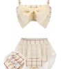 Clothing Retro Stage | 1950S Bowknot Plaid Mesh Patchwork Swimsuit Beige