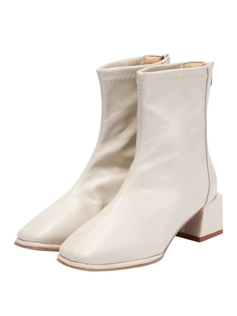 Shoes Retro Stage | Vintage Leather Square Toe Heeled Boots White