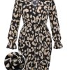 Clothing Retro Stage | [Plus Size] 1960S V-Neck Leopard Pencil Dress Multicolor