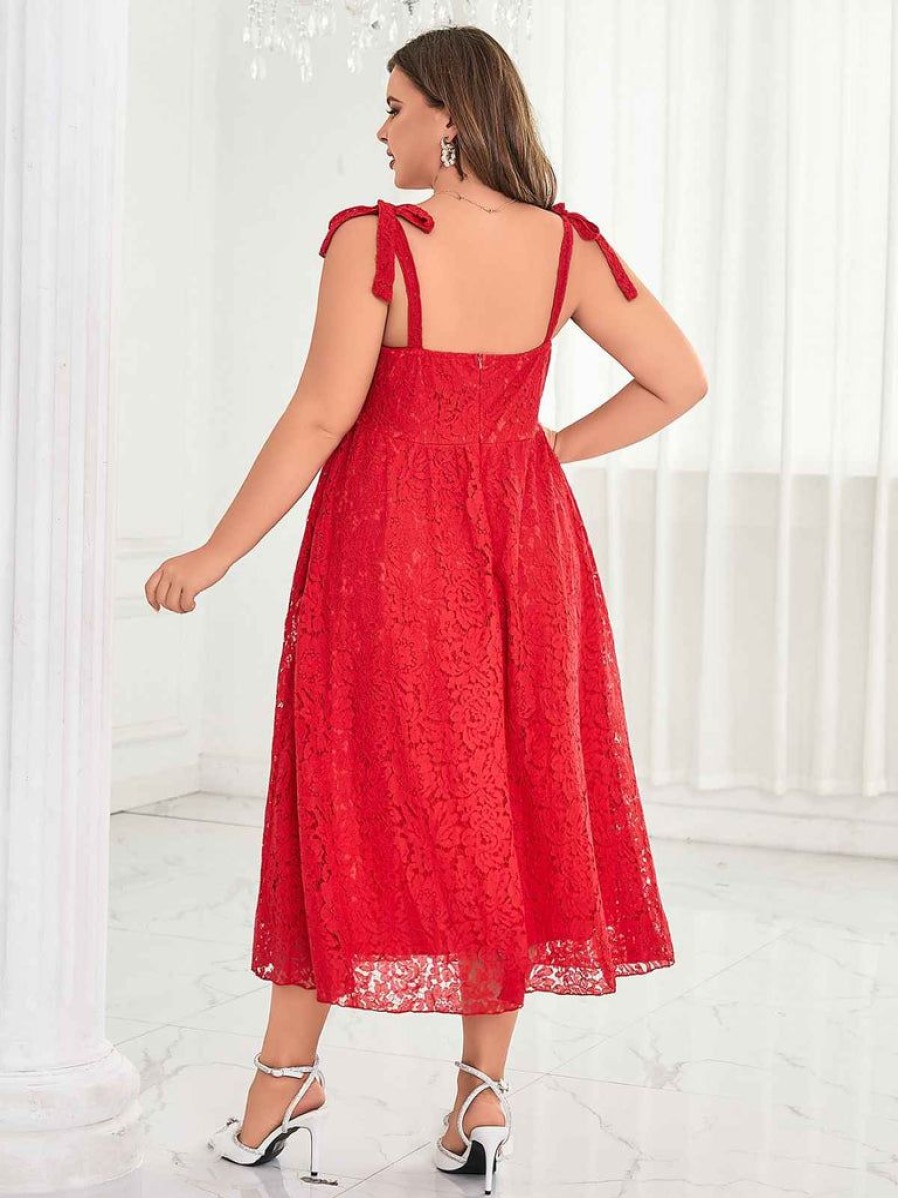 Clothing Retro Stage | [Plus Size] 1950S Strapless Lace Dress Red