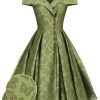 Clothing Retro Stage | 1950S Off-Shoulder Vintage Dress Green