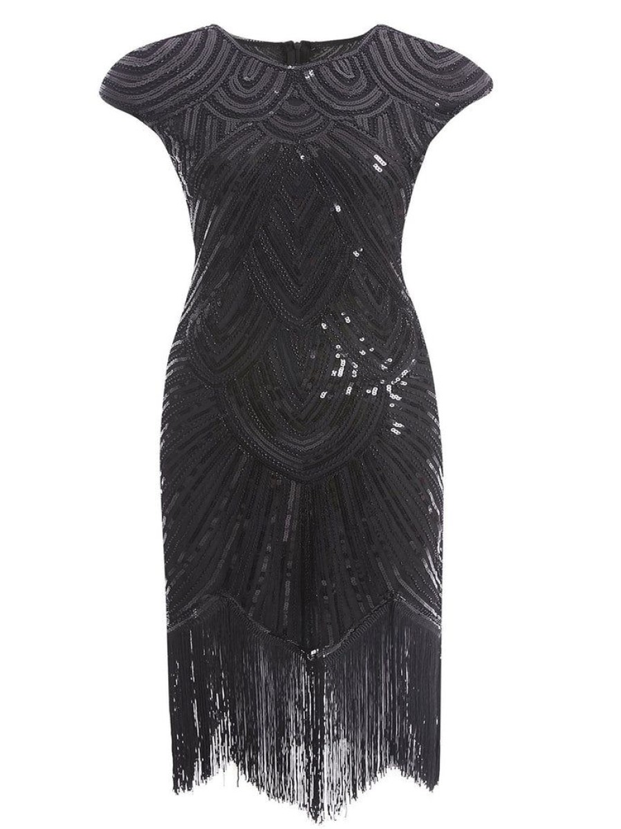 Clothing Retro Stage | [Us Warehouse] Plus Size 1920S Sequin Dress Black