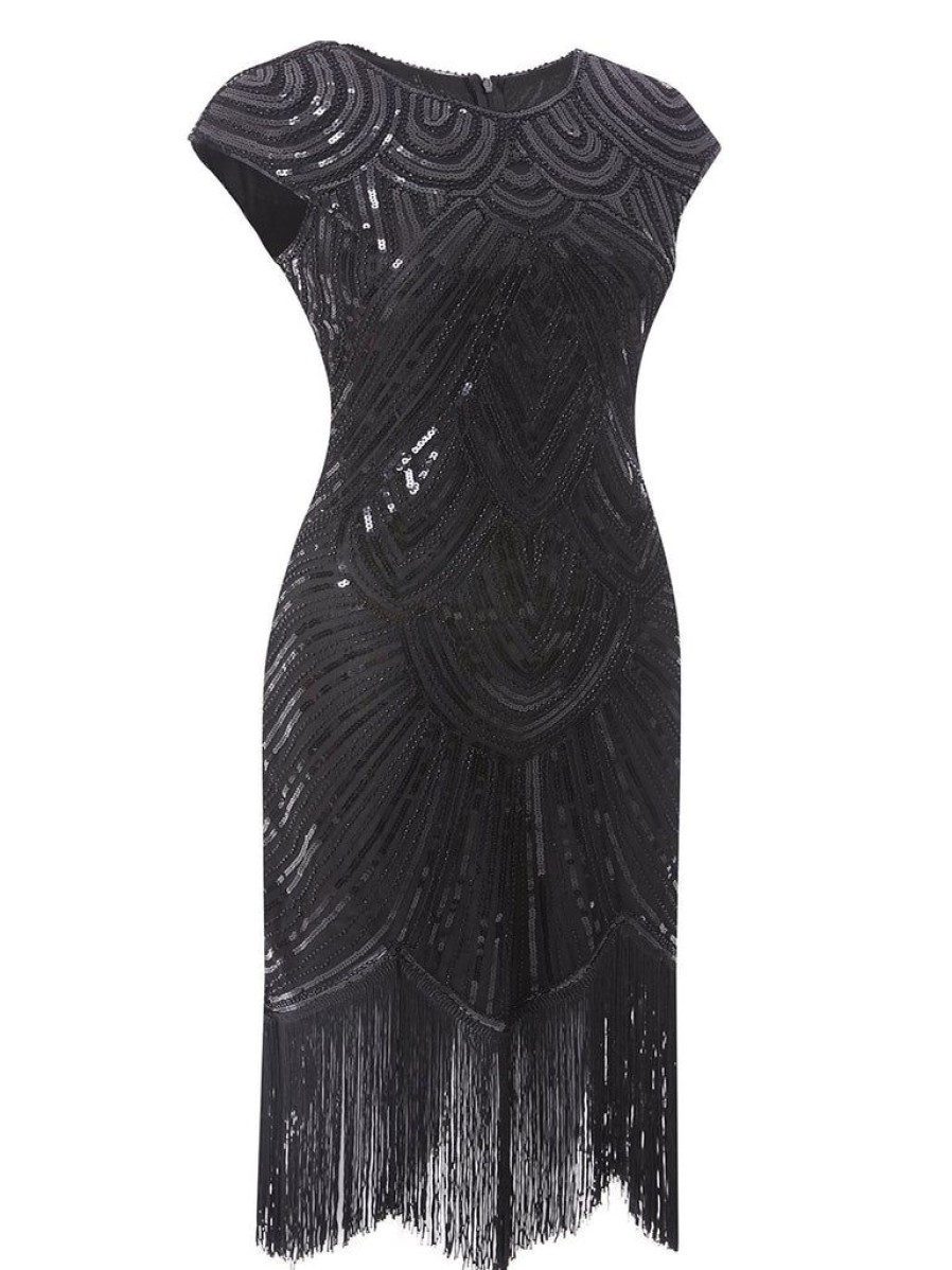 Clothing Retro Stage | [Us Warehouse] Plus Size 1920S Sequin Dress Black