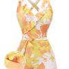 Clothing Retro Stage | 1940S Painting Plants Lace-Up Swimsuit Yellow