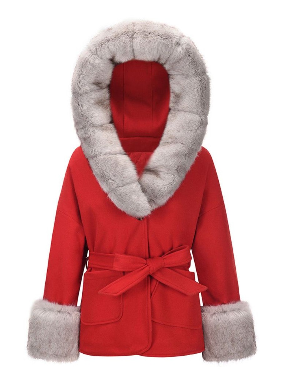 Clothing Retro Stage | 1960S Furry Solid Hooded Thickened Cotton Coat