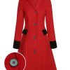 Clothing Retro Stage | 1950S Lapel Button Pocket Coat Red & Black