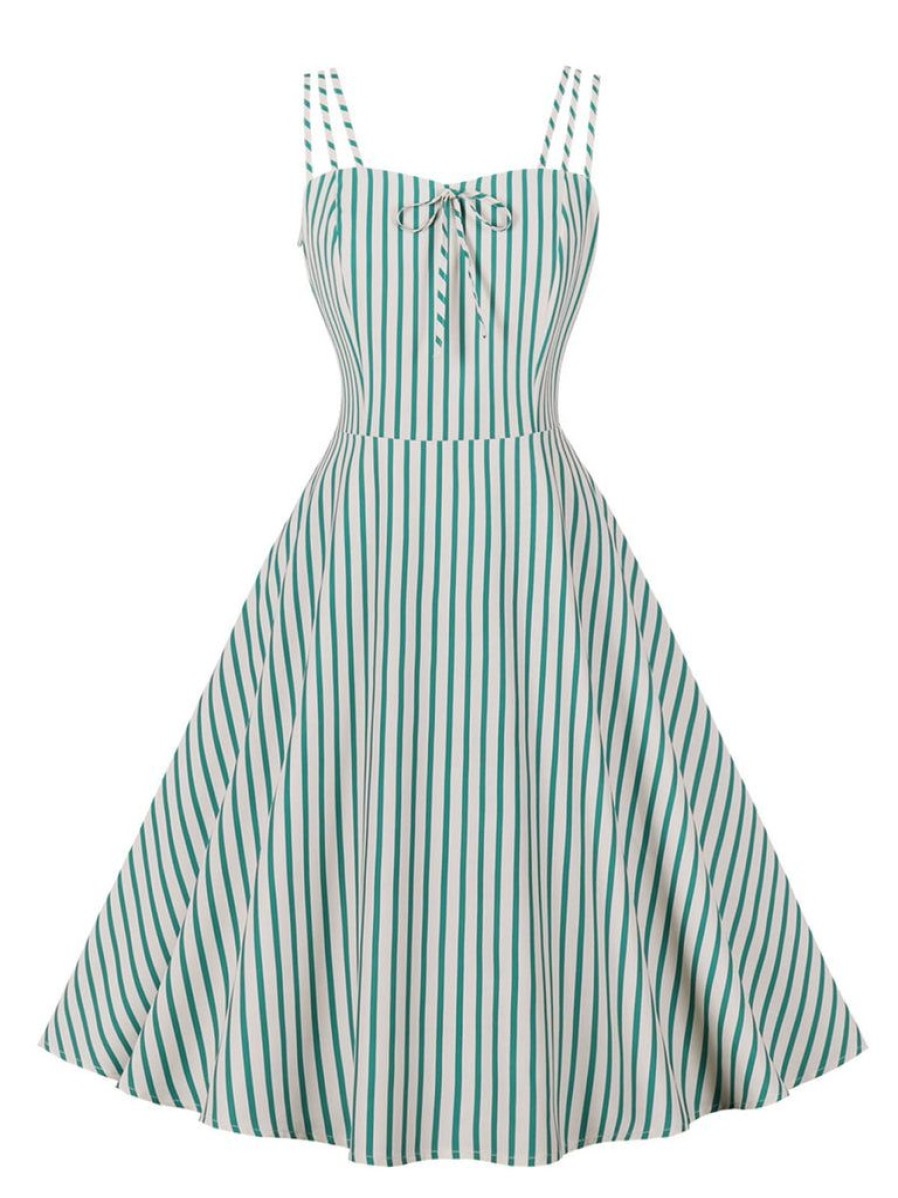 Clothing Retro Stage | 1950S Suspender Square Neck Back Wrap Dress