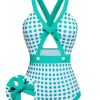 Clothing Retro Stage | 1940S Polka Dot Bowknot One-Piece Swimsuit Green