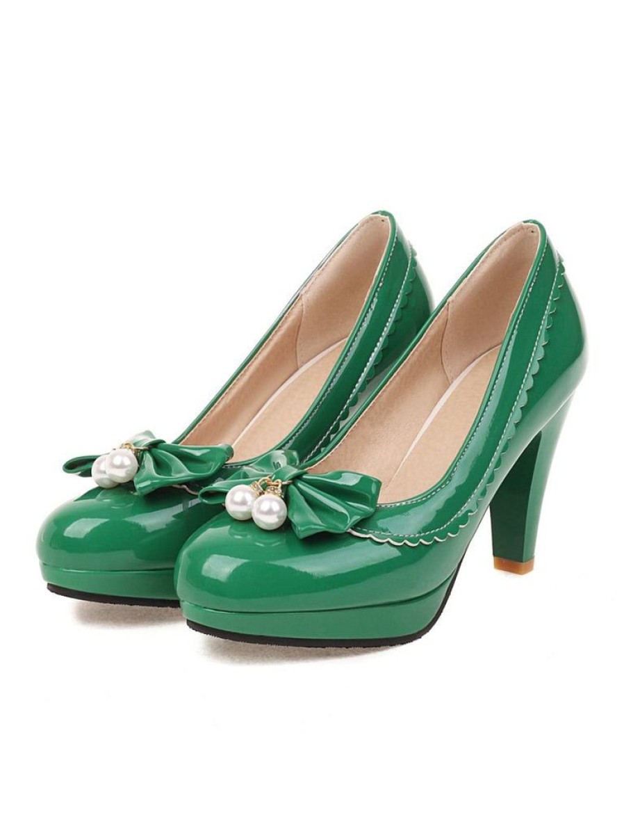 Shoes Retro Stage | Retro Bow Pearl High Heels Shoes