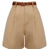 Clothing Retro Stage | 1950S Solid Cotton Blend Belted Shorts Khaki