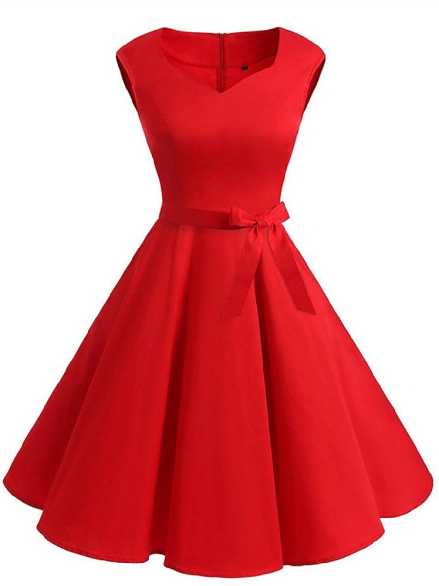 Clothing Retro Stage | 1950S Sweetheart Swing Dress Red