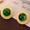 Accessories Retro Stage | Retro Emerald Gold Trim Alloy Earrings