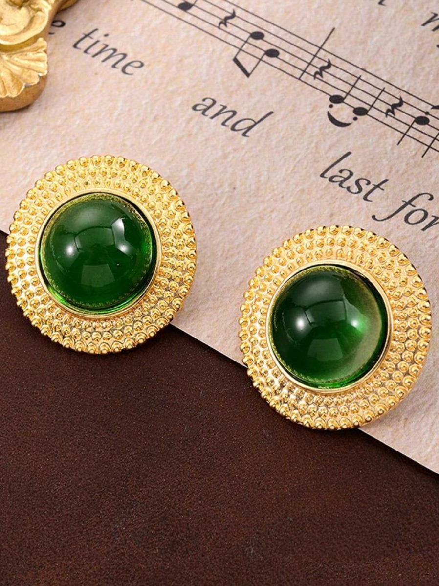 Accessories Retro Stage | Retro Emerald Gold Trim Alloy Earrings