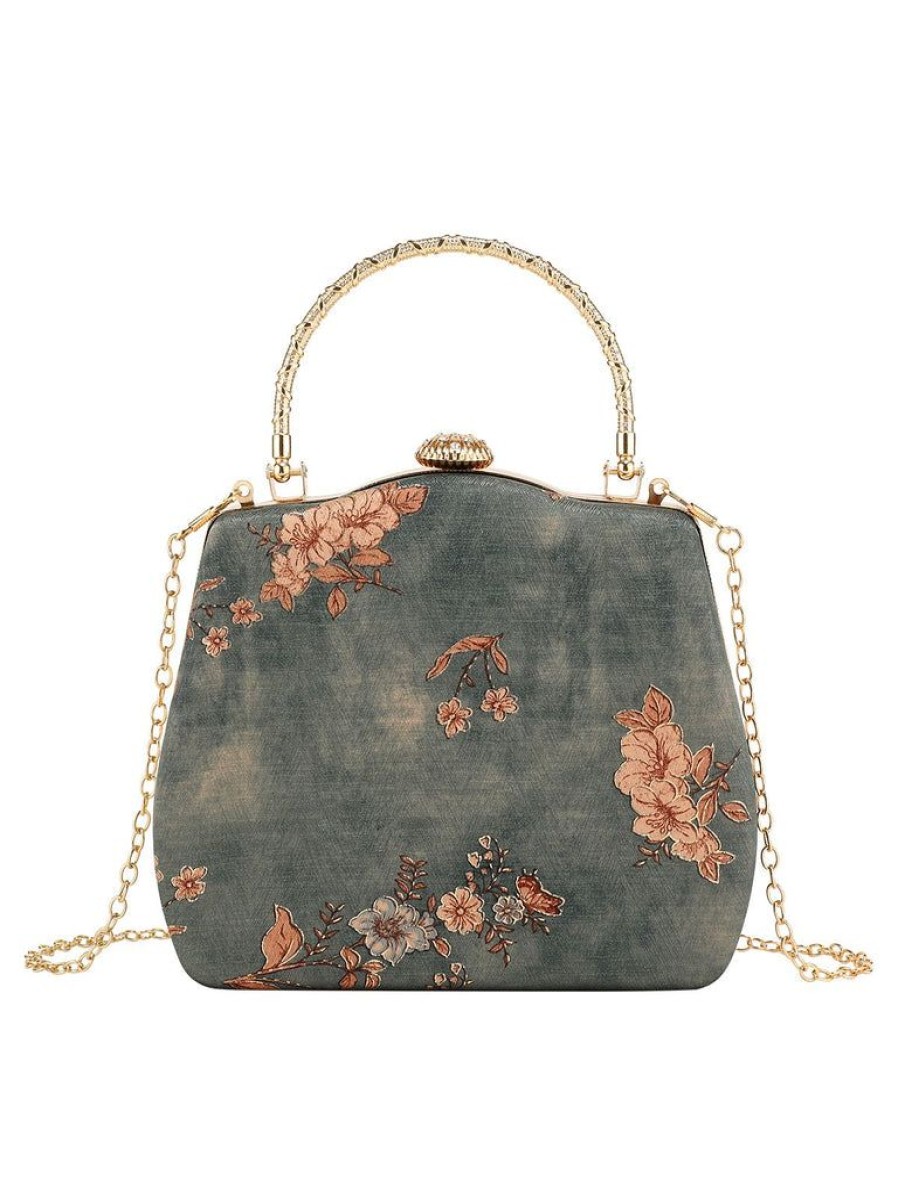 Accessories Retro Stage | Blue Retro Embroidery Square Handbag