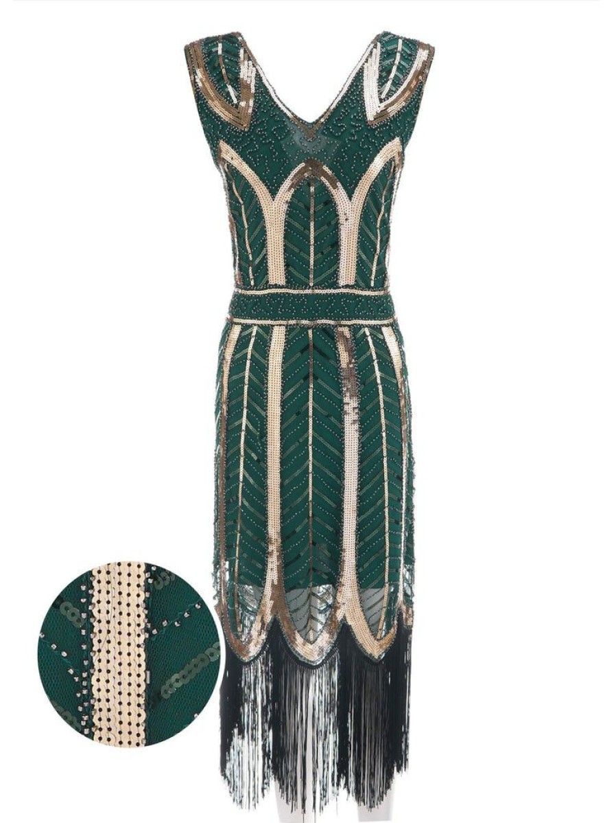 Clothing Retro Stage | 1920S Leaves Sequined Tassel Dress