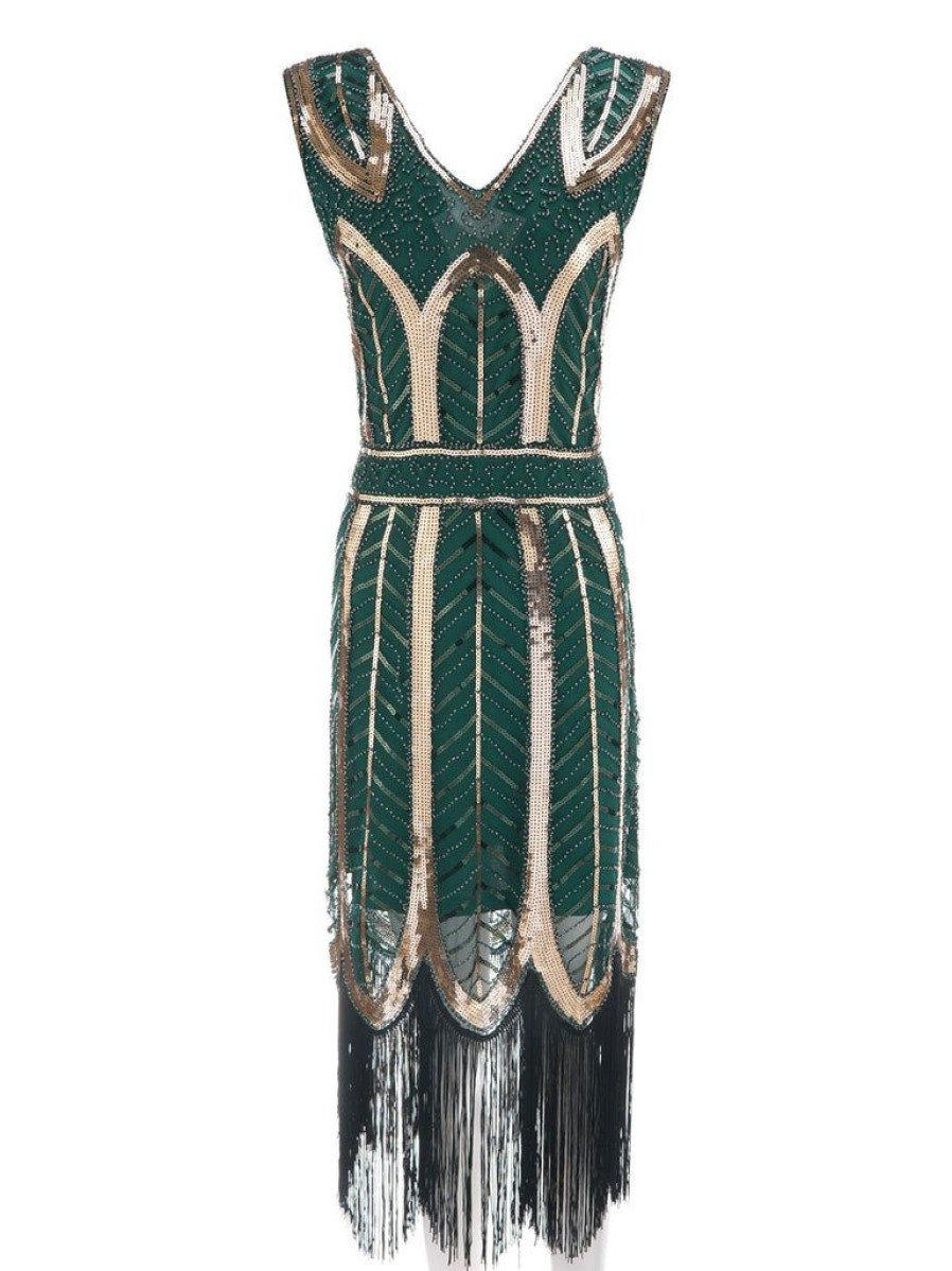 Clothing Retro Stage | 1920S Leaves Sequined Tassel Dress