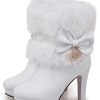 Shoes Retro Stage | Retro Solid Furry Chunky Heel Short Boots