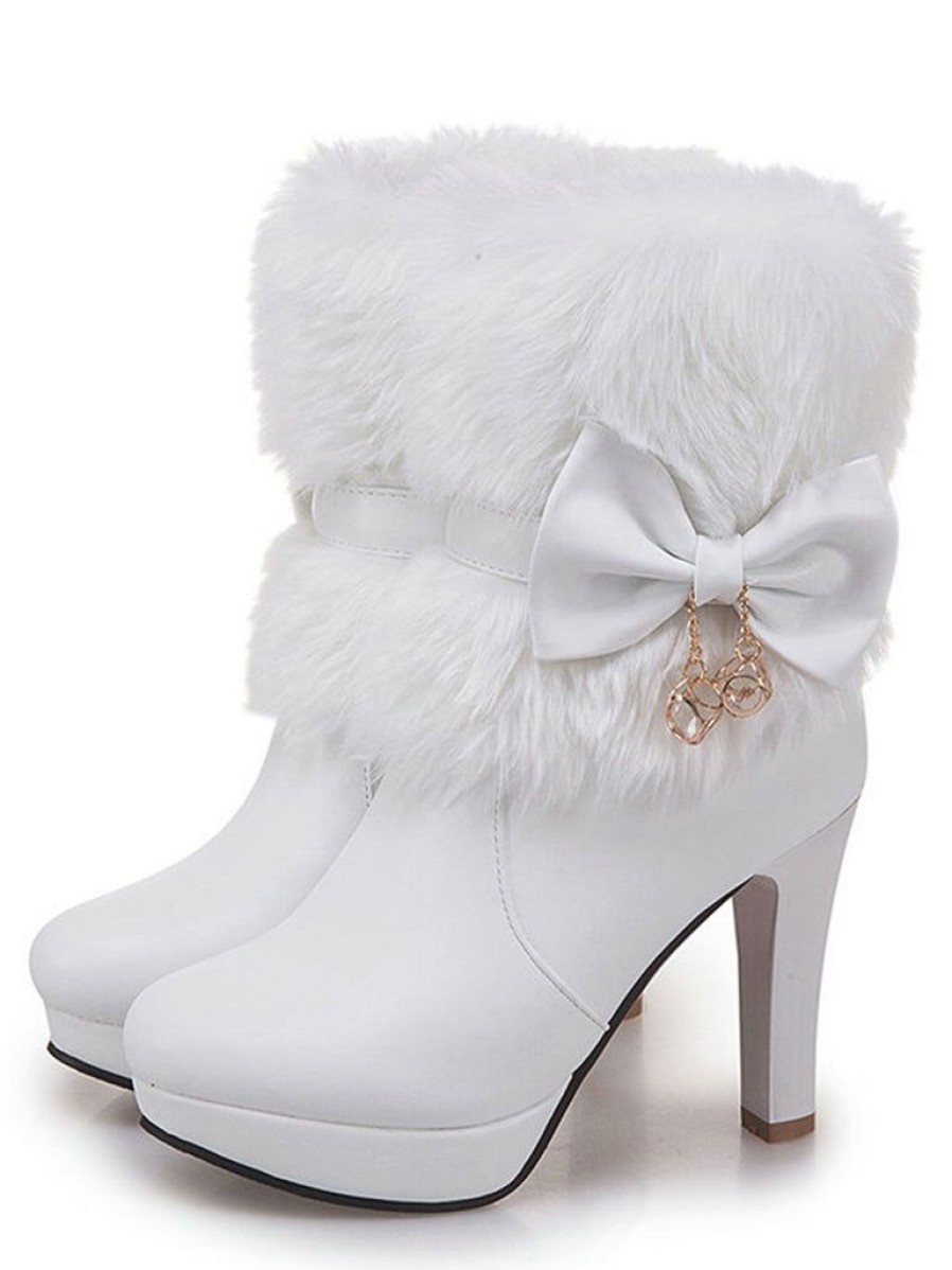 Shoes Retro Stage | Retro Solid Furry Chunky Heel Short Boots