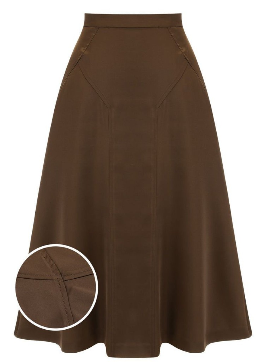 Clothing Retro Stage | 1940S High Waist Solid Skirt Coffee