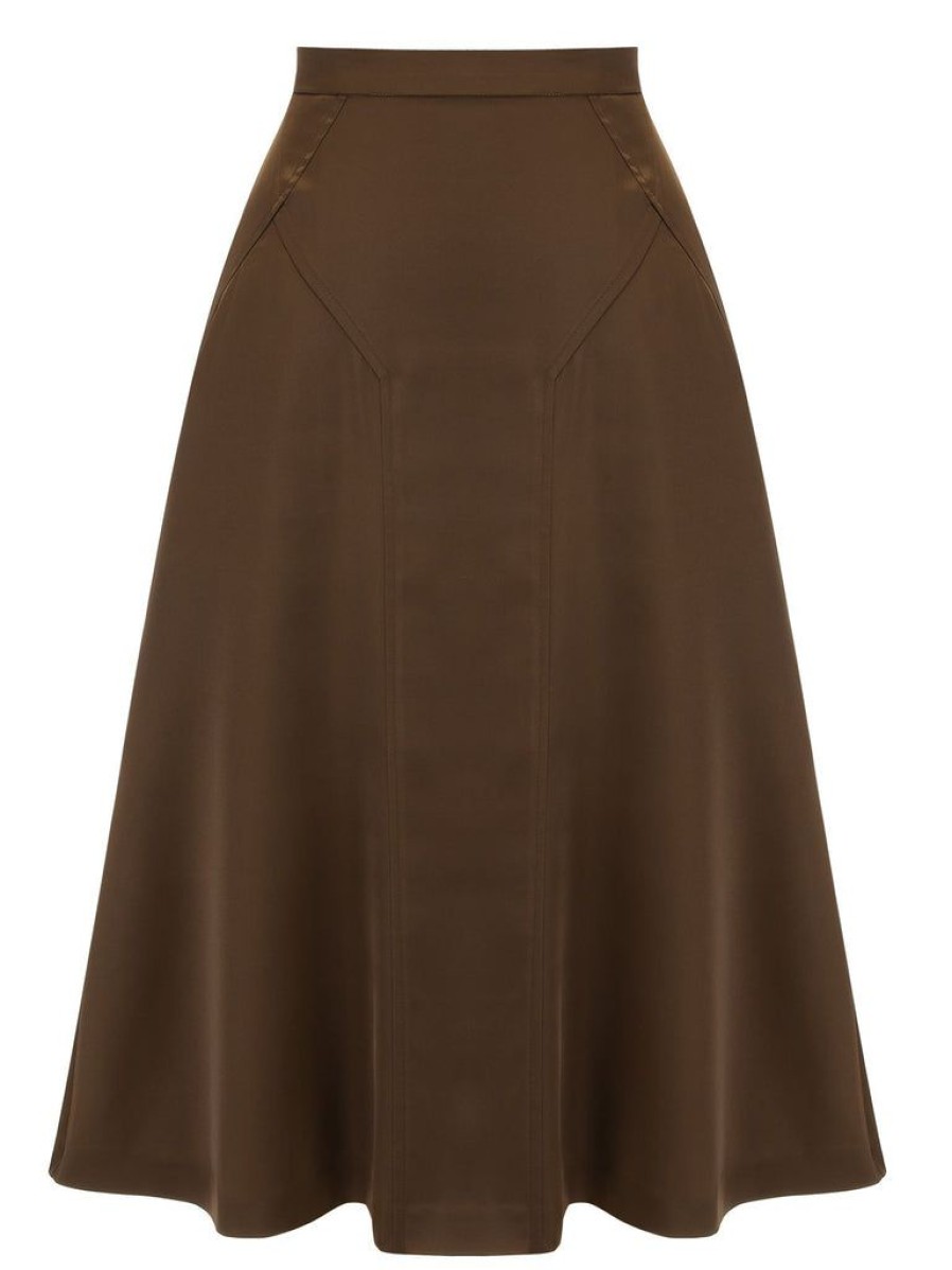 Clothing Retro Stage | 1940S High Waist Solid Skirt Coffee