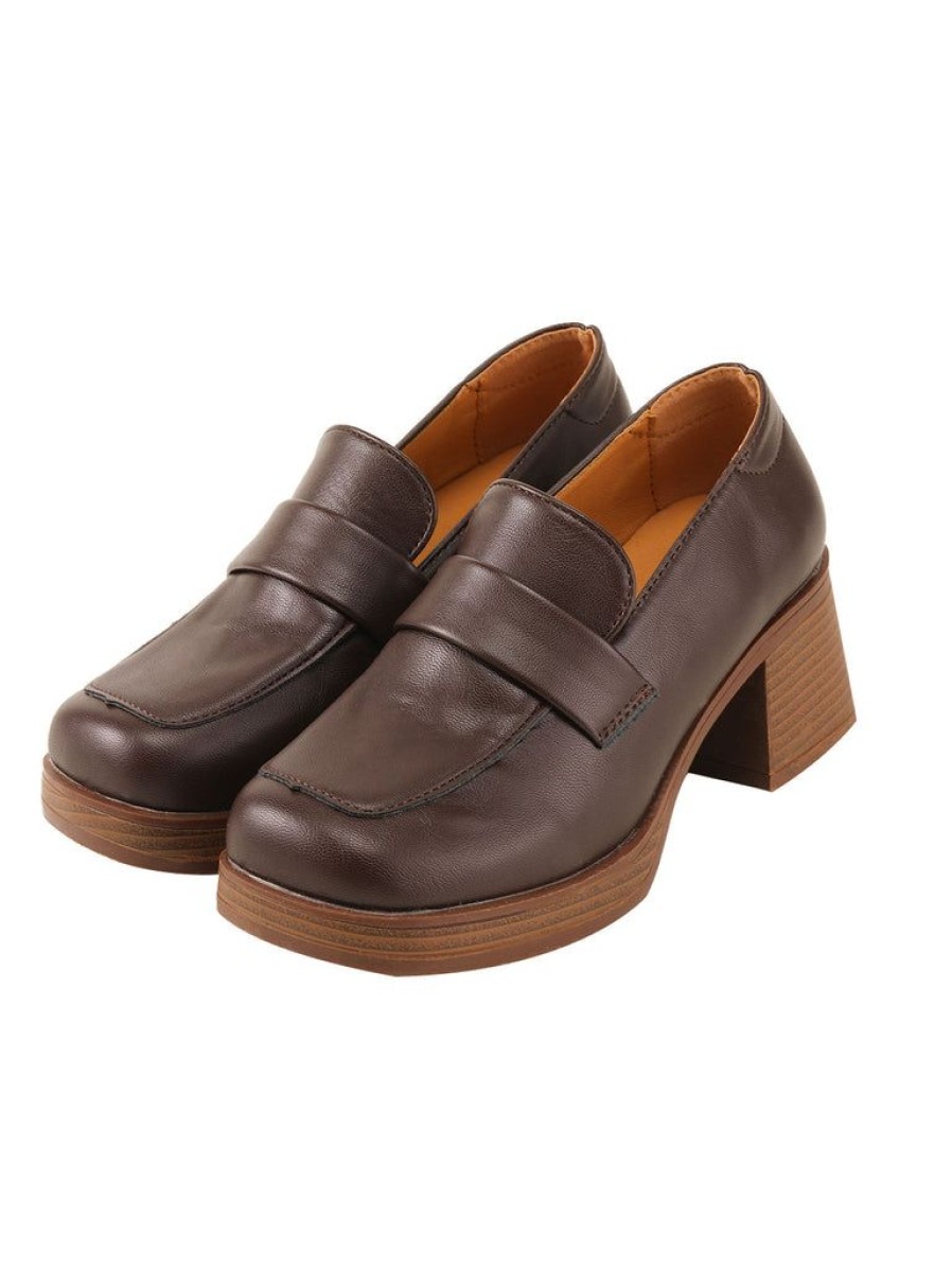 Shoes Retro Stage | Retro Square Toe Chunky Heels Brown