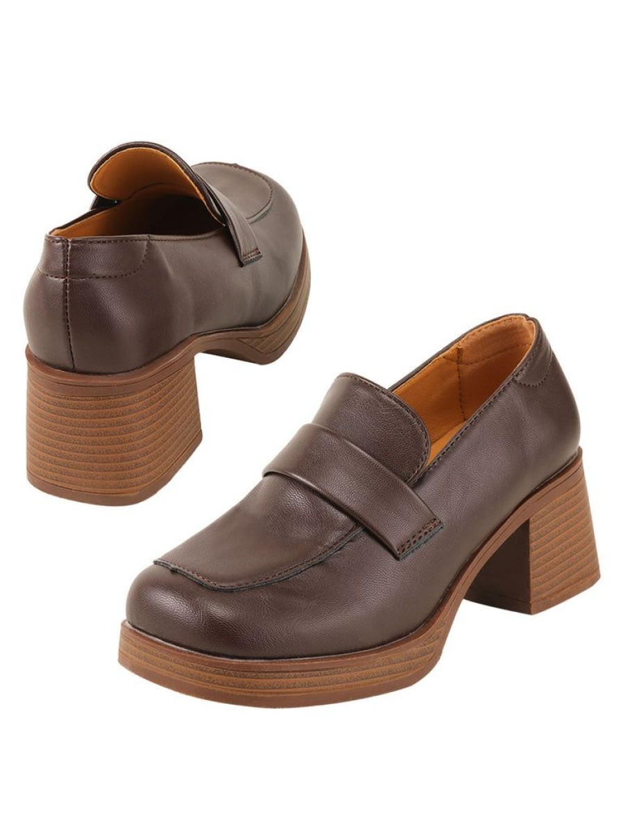 Shoes Retro Stage | Retro Square Toe Chunky Heels Brown