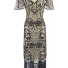 Clothing Retro Stage | 1920S Floral Tassel Sequined Dress