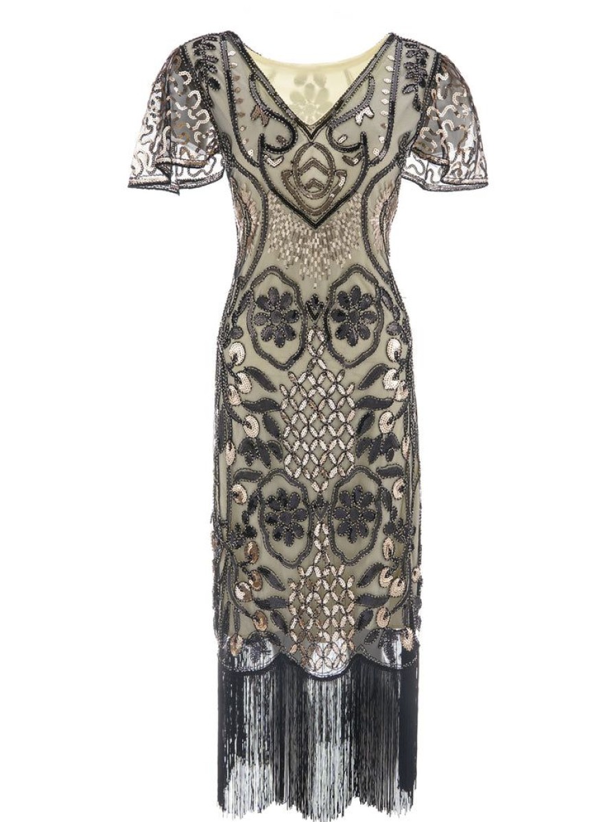 Clothing Retro Stage | 1920S Floral Tassel Sequined Dress