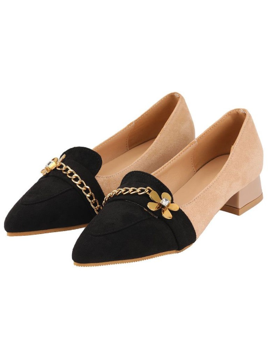 Shoes Retro Stage | Pointed Toe Color Block Vintage Shoes Black