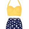 Clothing Retro Stage | 1950S Polka Dot Halter Pleated Bikini