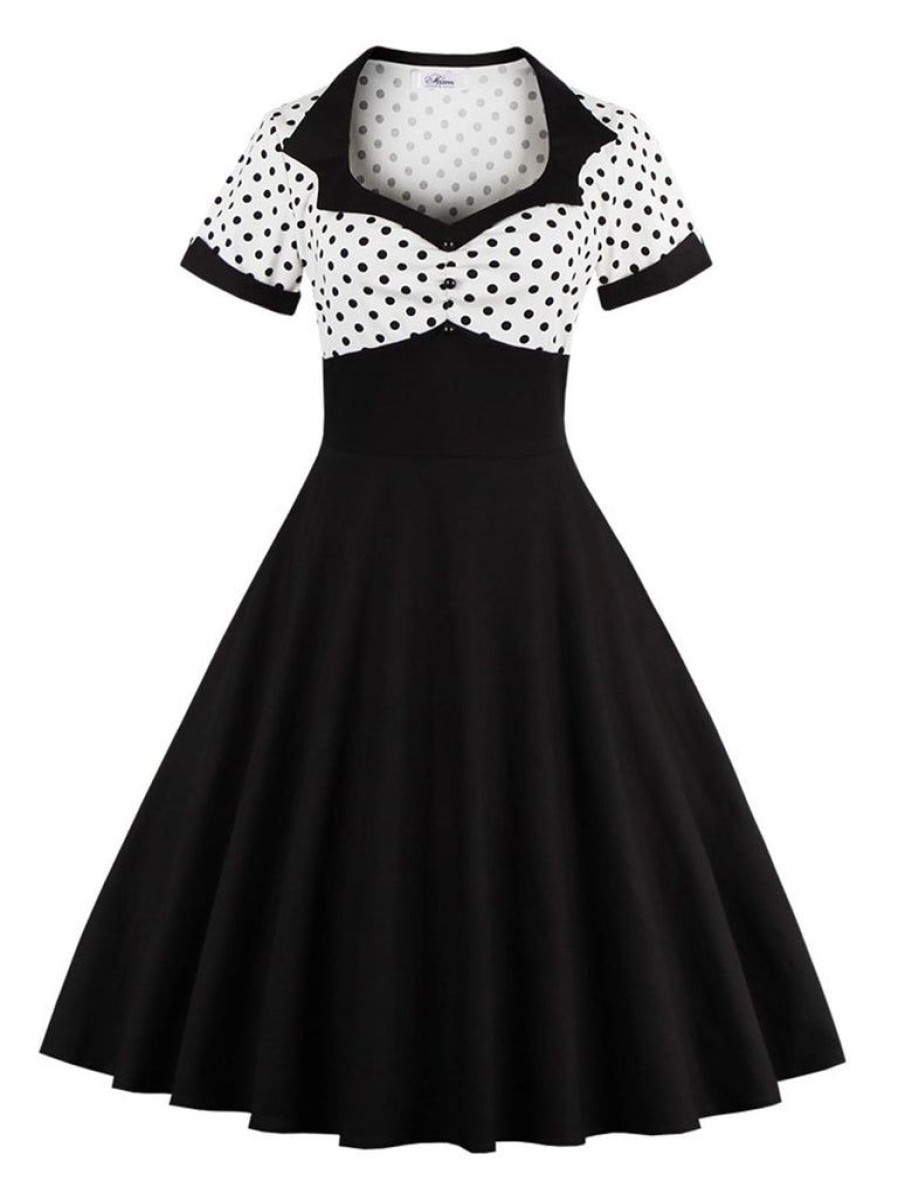 Clothing Retro Stage | 1950S Polka Dot Patchwork Swing Dress