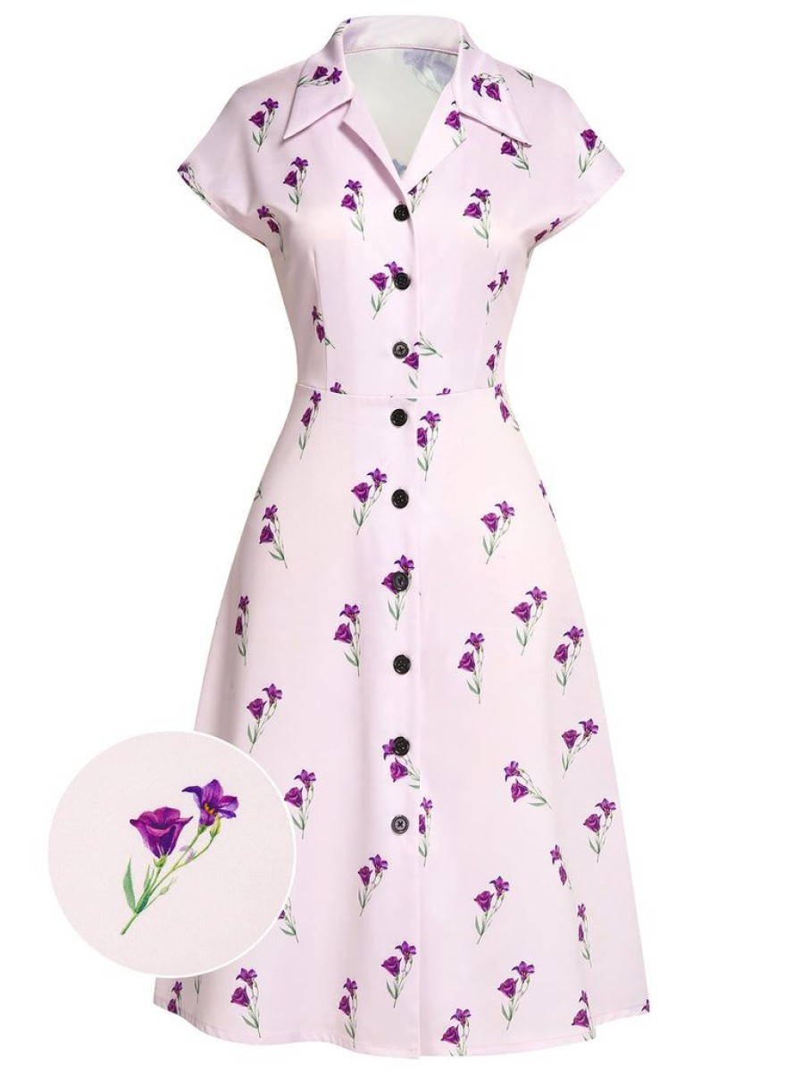 Clothing Retro Stage | 1940S Petunia Lapel Dress Purple