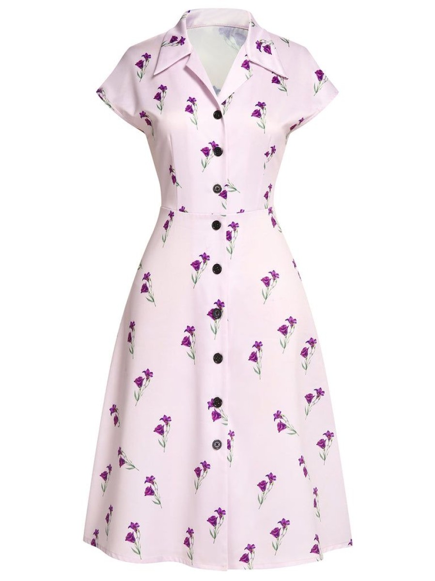 Clothing Retro Stage | 1940S Petunia Lapel Dress Purple