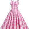 Clothing Retro Stage | 1950S Plaid Strap Swing Dress