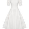 Clothing Retro Stage | 1950S Solid Puff Sleeve Swing Dress White