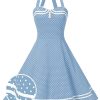 Clothing Retro Stage | 1950S Polka Dot Halter Swing Dress Blue