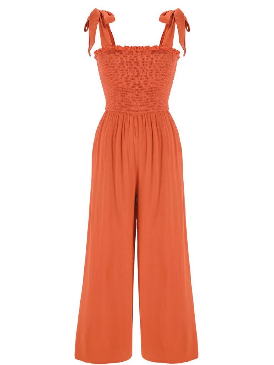 Clothing Retro Stage | 1930S Solid Tie-Up Strap Jumpsuit Orange