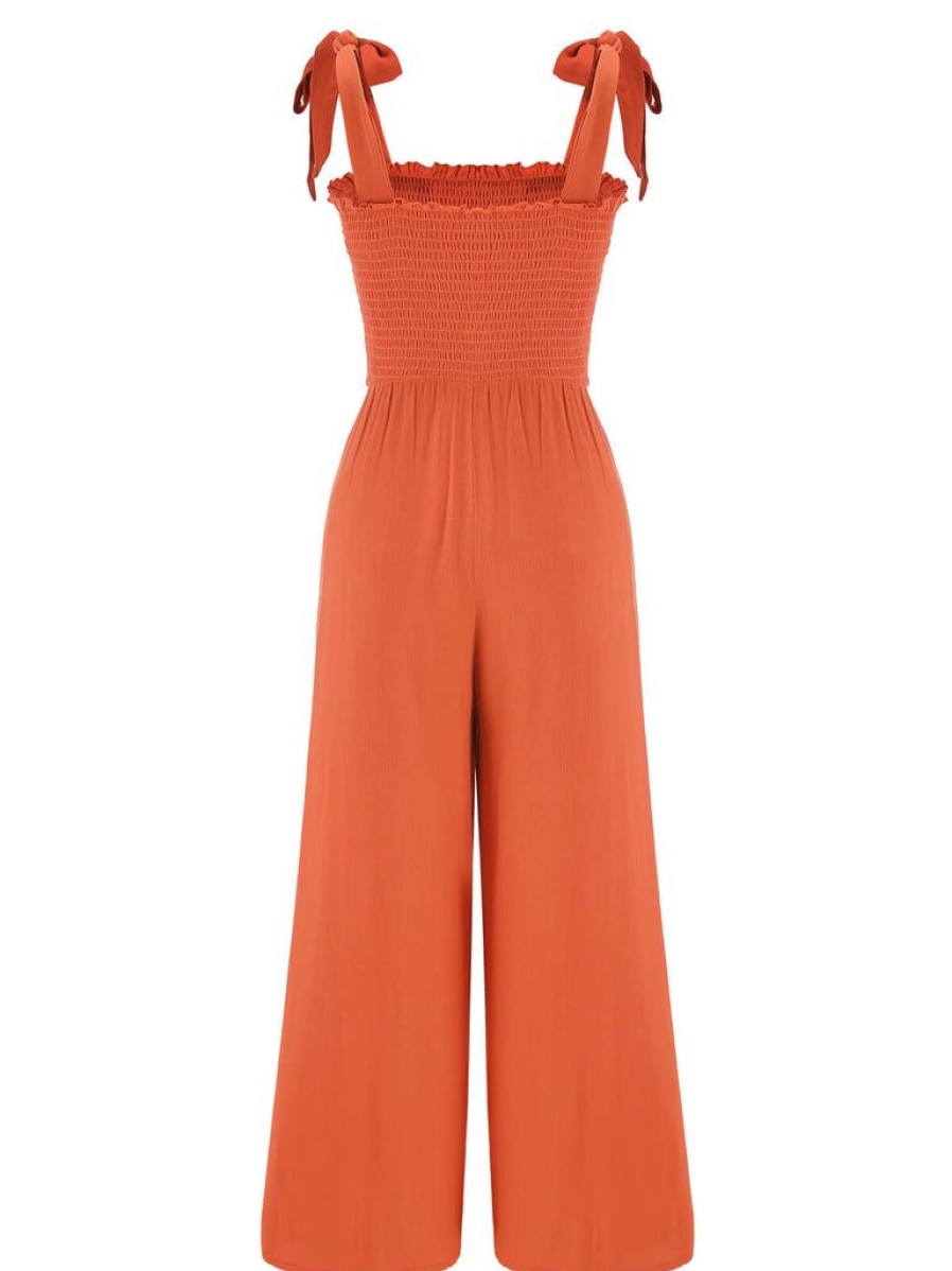 Clothing Retro Stage | 1930S Solid Tie-Up Strap Jumpsuit Orange