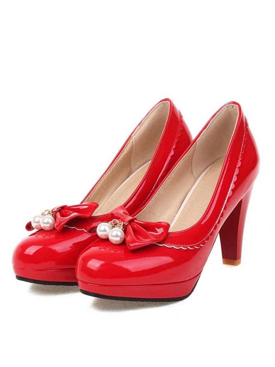 Shoes Retro Stage | Retro Bow Pearl High Heels Shoes