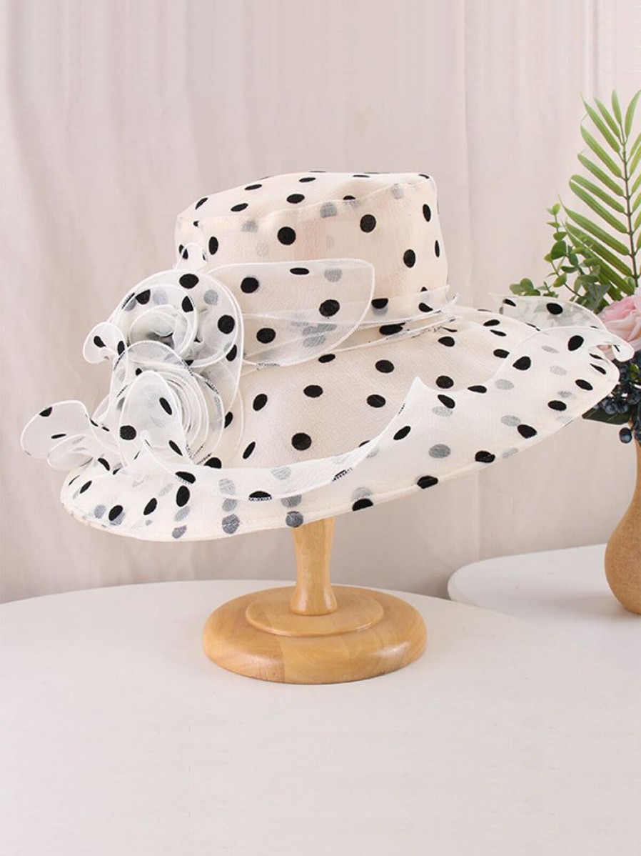 Accessories Retro Stage | Elegant Polka Dot Organza Sun Hat