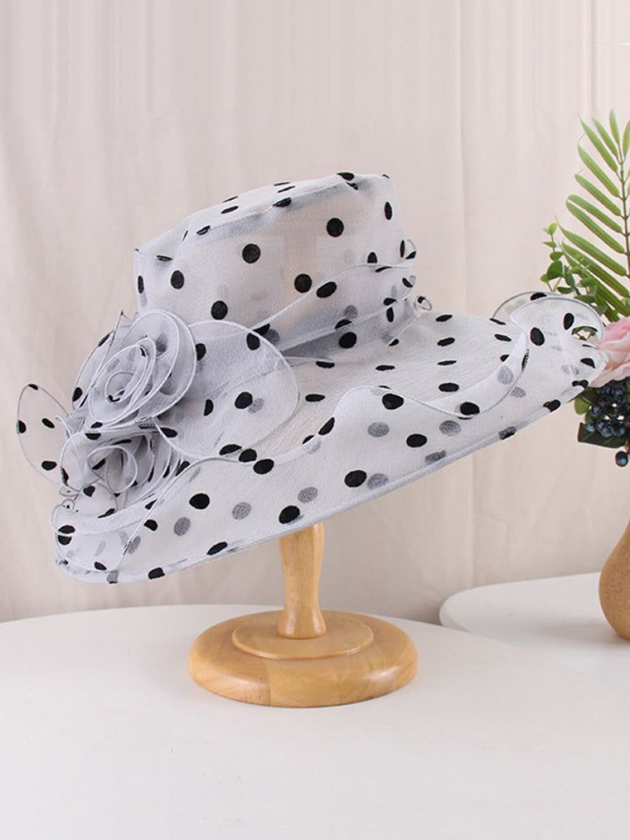 Accessories Retro Stage | Elegant Polka Dot Organza Sun Hat