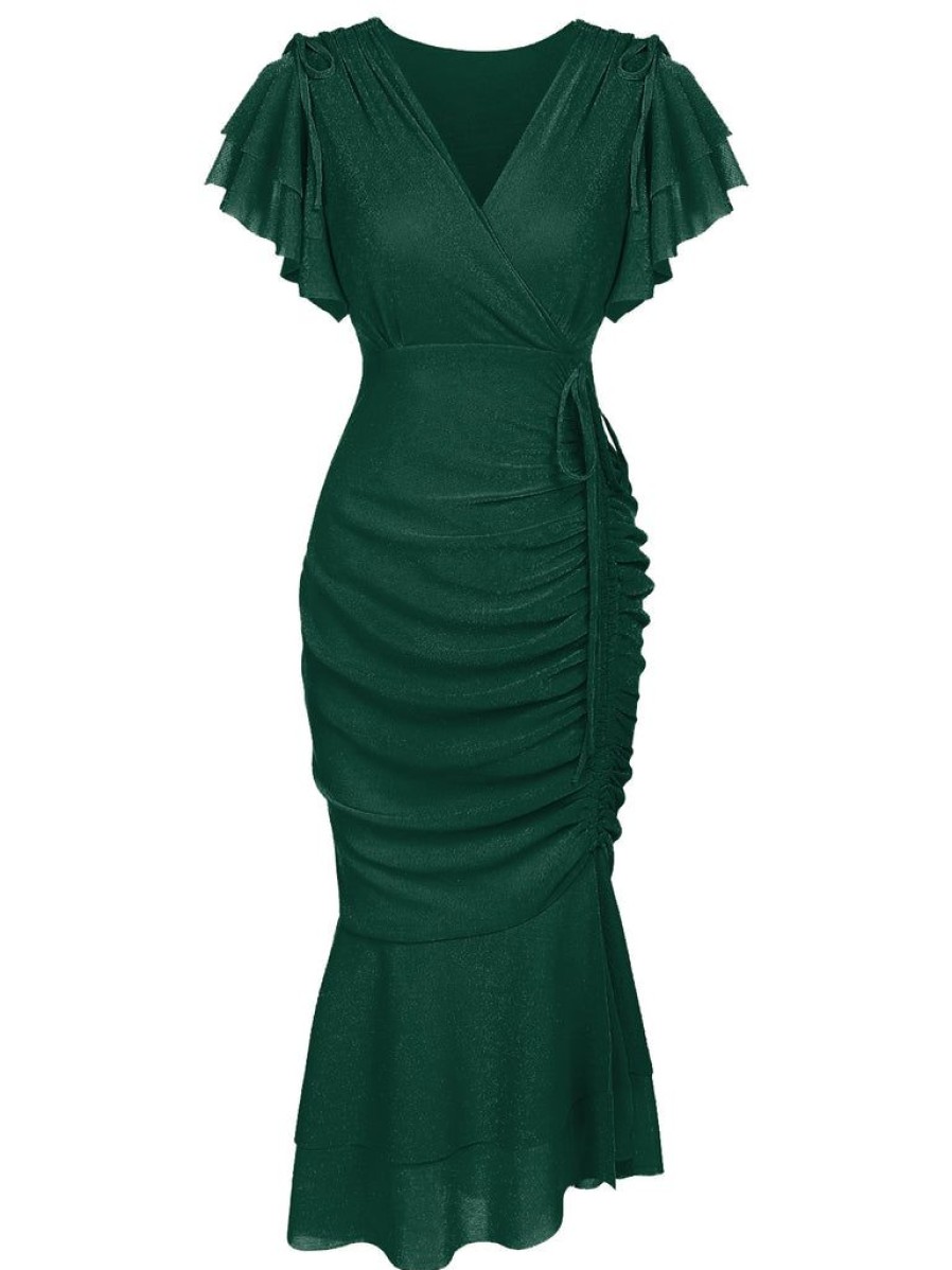 Clothing Retro Stage | 1930S Ruffle Lace-Up Fishtail Dress