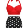 Clothing Retro Stage | 2Pcs 1940S Dots Halter Swimsuit Red