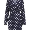 Clothing Retro Stage | 1960S V-Neck Polka Dot Dress Dark Blue